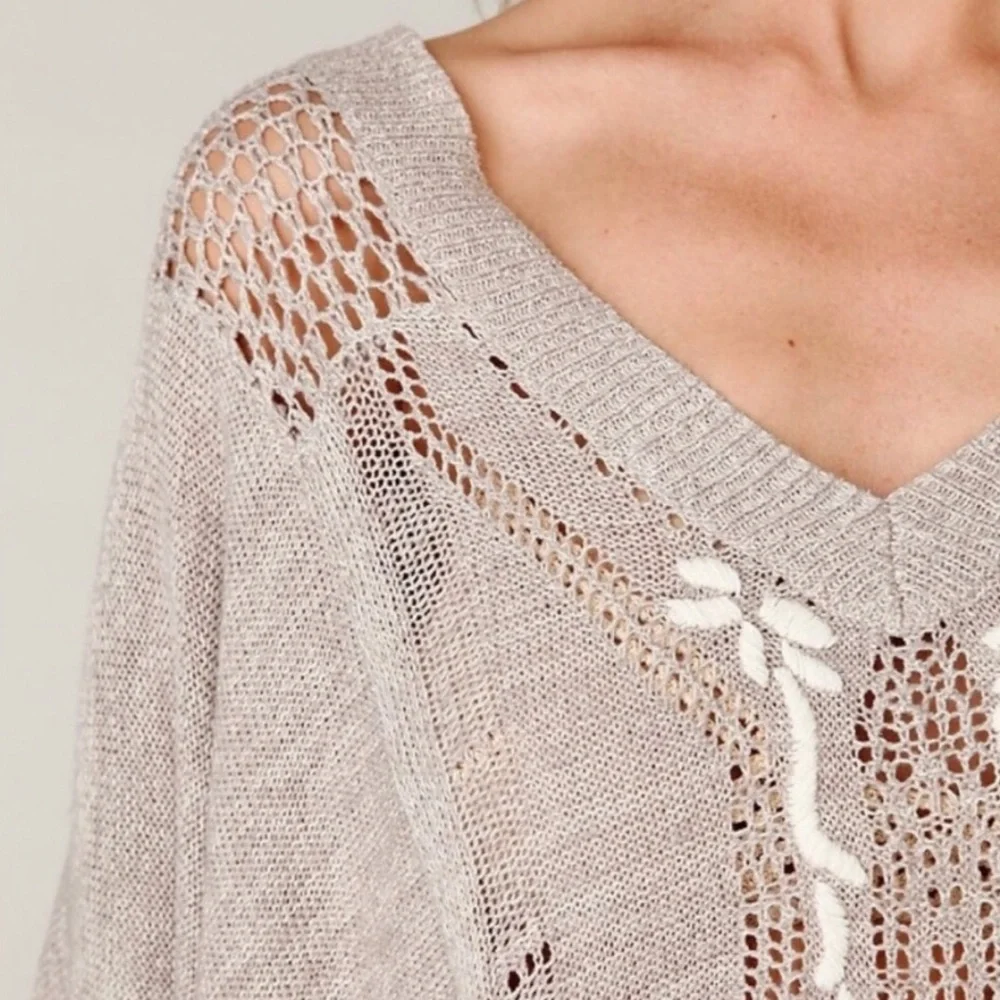 Vintage Free People Silk & Cotton Blend Oatmeal Poncho Cape Onesize